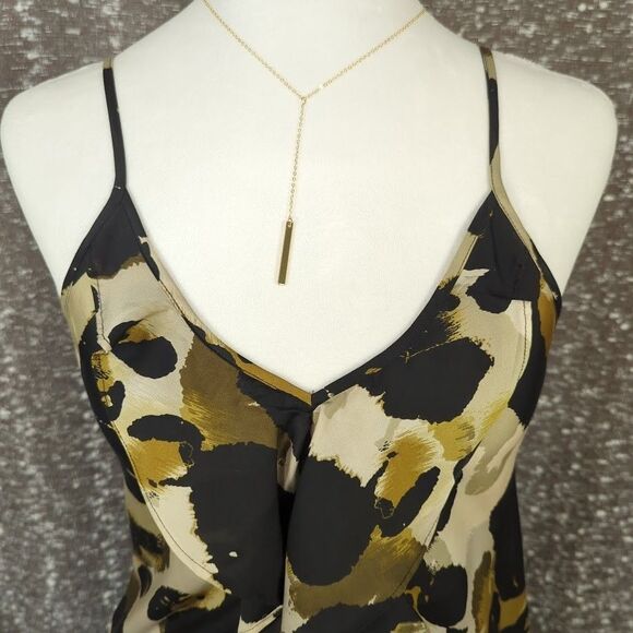 CAbi ‎ Animal Print Ruffle Spaghetti Strap Tank Top Black/Brown #174 Women's XS - Picture 3 of 10